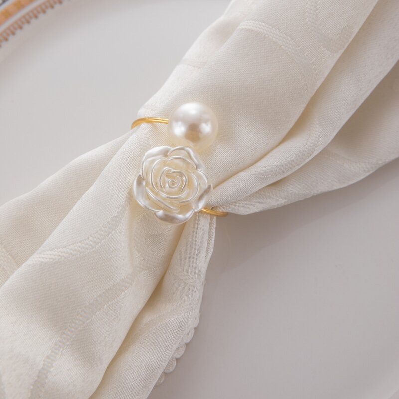 Pearl Rose Napkin Rings Factory - OEM Metal Table Decor for Weddings Banquets