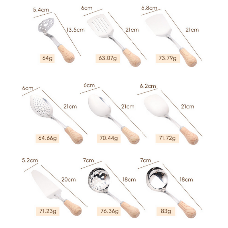 Stainless Steel Utensil Set Factory - OEM 9-Piece Plastic Handle Cooking Tools