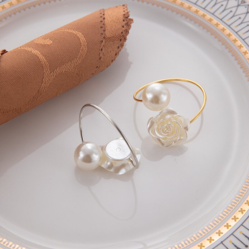Pearl Rose Napkin Rings Factory - OEM Metal Table Decor for Weddings Banquets