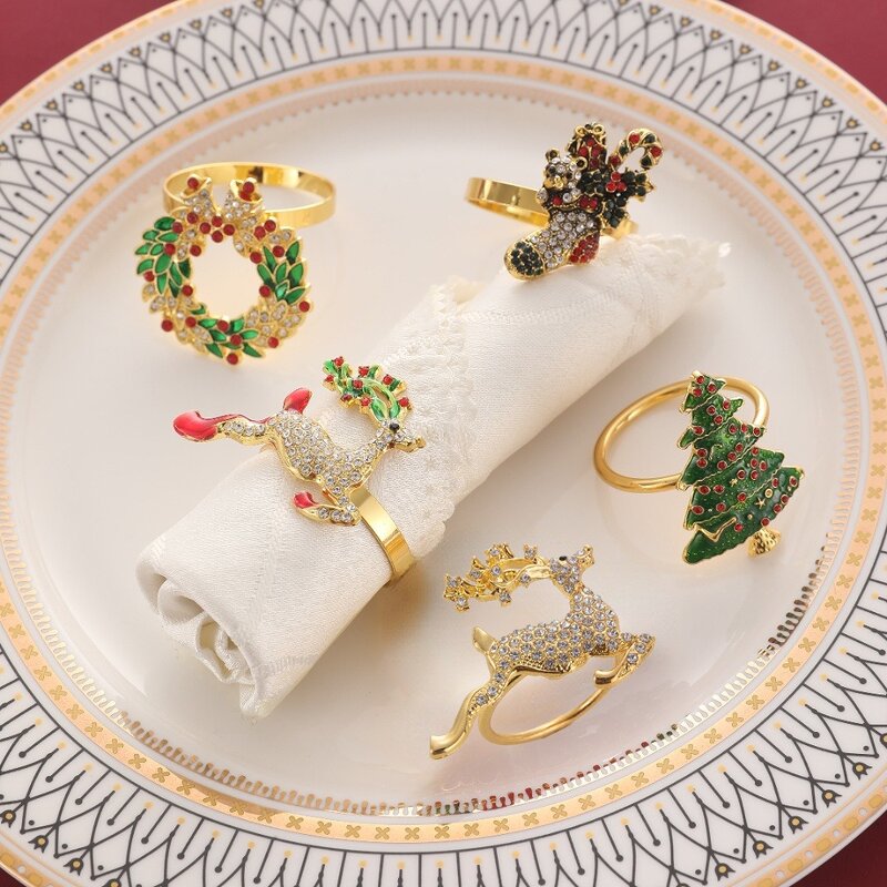Christmas Napkin Rings Set Manufacturer - OEM Table Decoration Tree Reindeer Snowflake