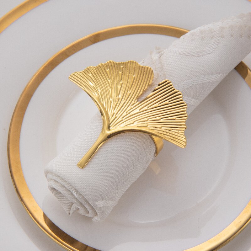 Ginkgo Leaf Napkin Rings Factory - OEM Elegant Alloy for Weddings Banquets Hotels