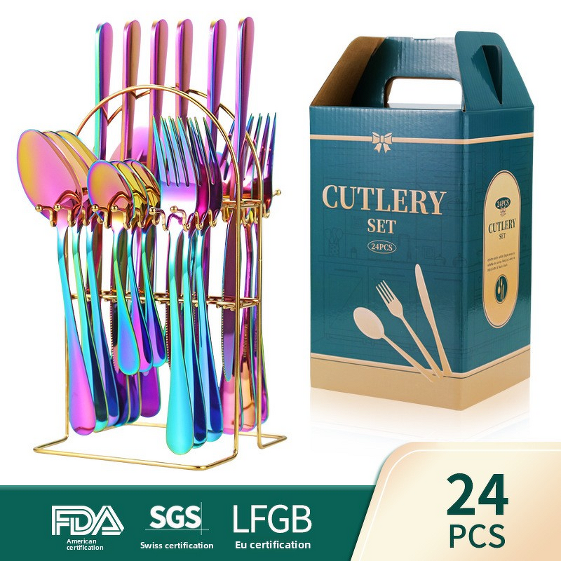 Stainless Steel Cutlery Set Factory - OEM 24-Piece Disposable with Stand Gifts