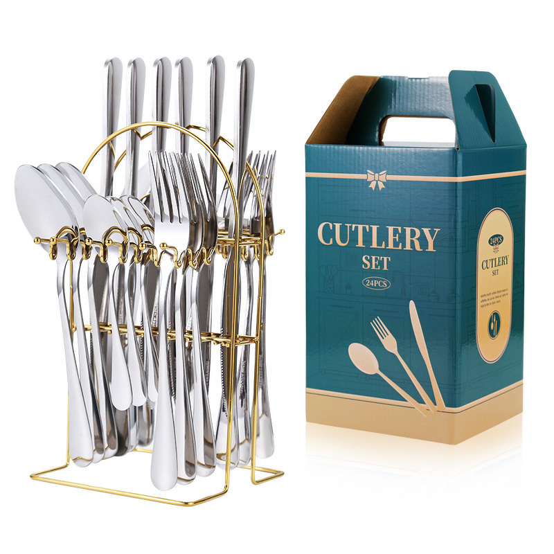 Stainless Steel Cutlery Set Factory - OEM 24-Piece Disposable with Stand Gifts