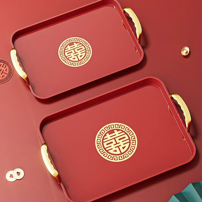 Decorative Tray Manufacturer - OEM Modern Festive Plastic with Gold Handles