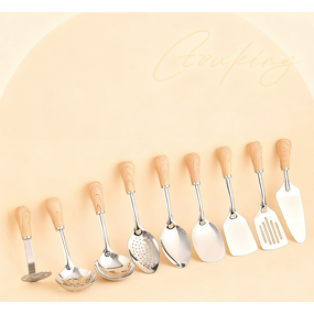 Stainless Steel Utensil Set Factory - OEM 9-Piece Plastic Handle Cooking Tools