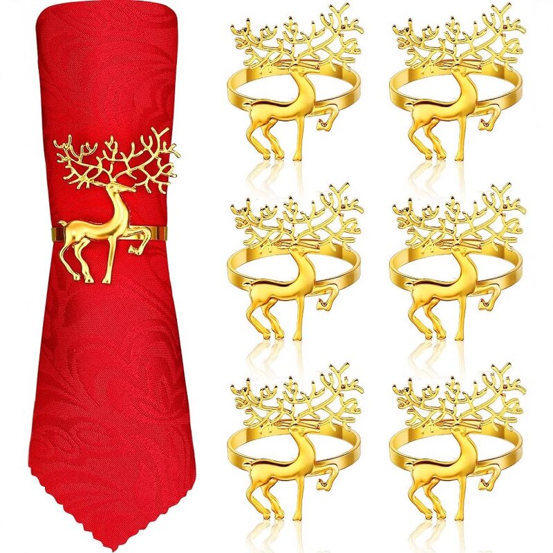 Christmas Reindeer Napkin Rings Supplier - OEM Gold Metal Table Decoration Bulk