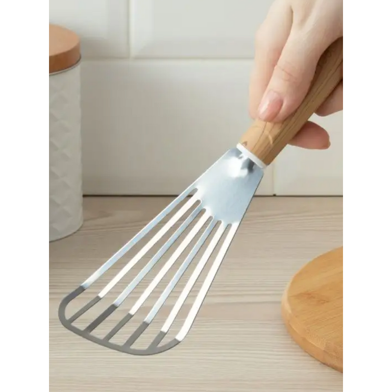Fish Frying Spatula Supplier - OEM Stainless Steel Fan Shaped Slotted Turner