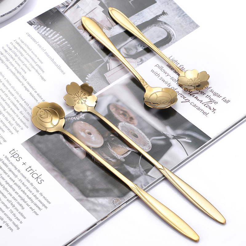 Coffee Spoon Supplier - OEM Creative Gold Stainless Steel Floral Design Mirror