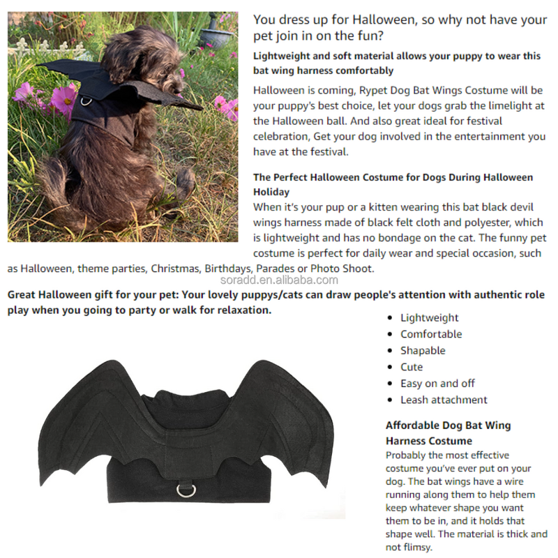 Pet Bat Wings Factory - OEM 2024 Hot Sale Halloween Cosplay