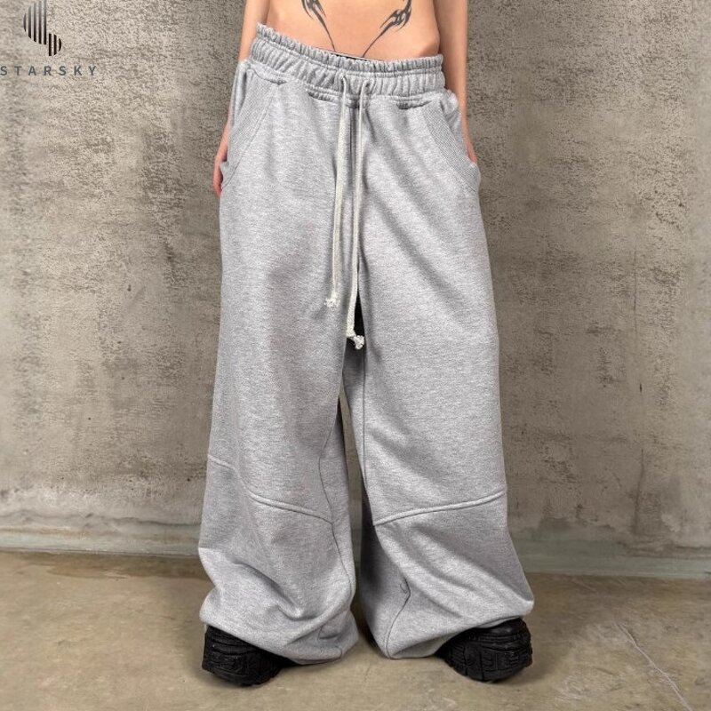Unisex Sweatpants Factory - OEM Fashion Street Grey Loose Wide Leg Drawstring