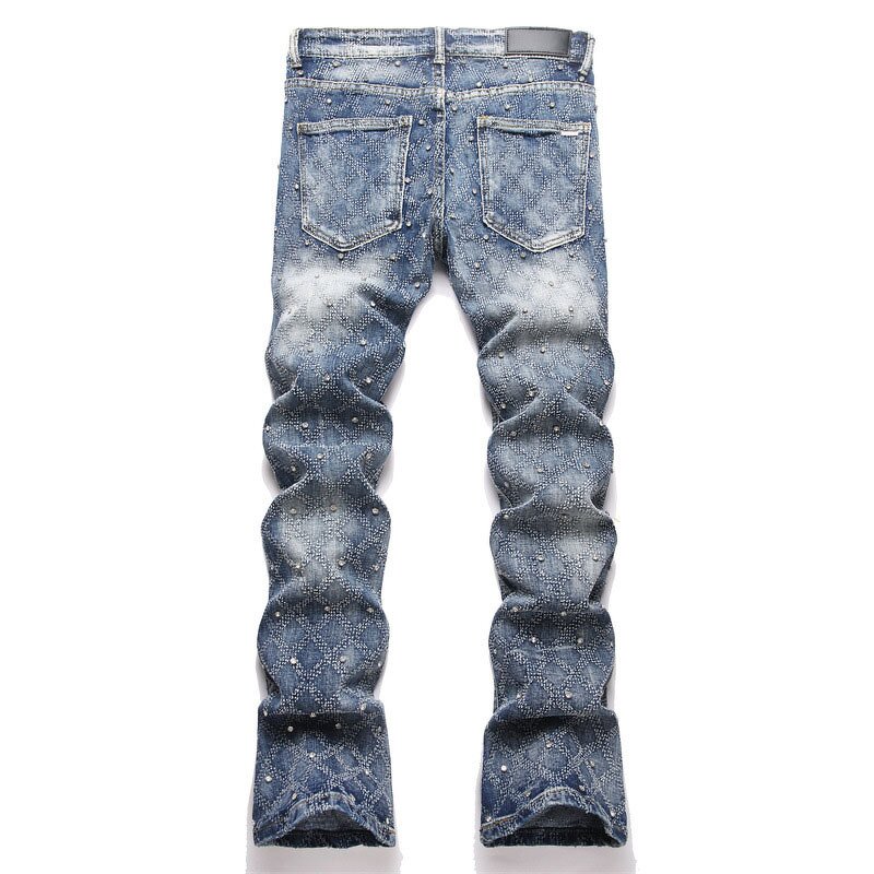 Men's Jeans Manufacturer - OEM Custom Punk Style Slim-fit Embroidered Rhinestone