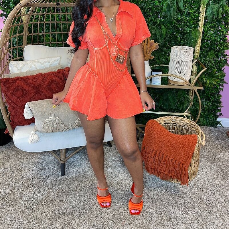 Women's Jumpsuit Factory - OEM Ladies Winter Summer Cotton Washed Distressed Deep Ribbed