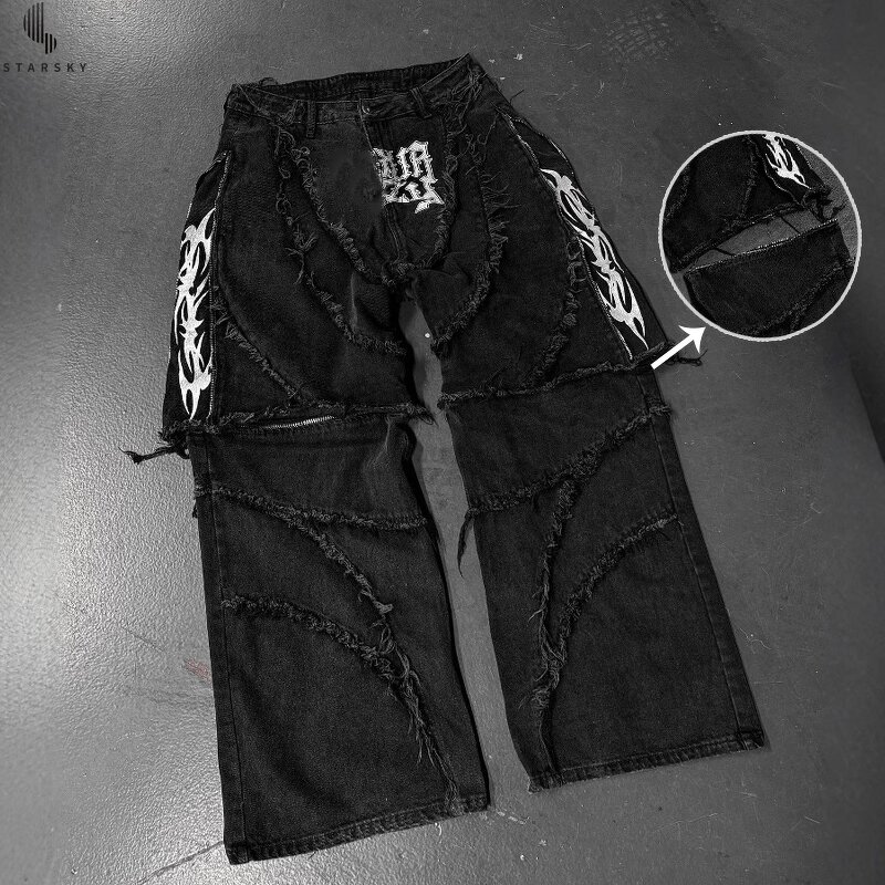 Men's Jeans Supplier - OEM High Quality Zipper Stitching Fur Edge Wide Leg