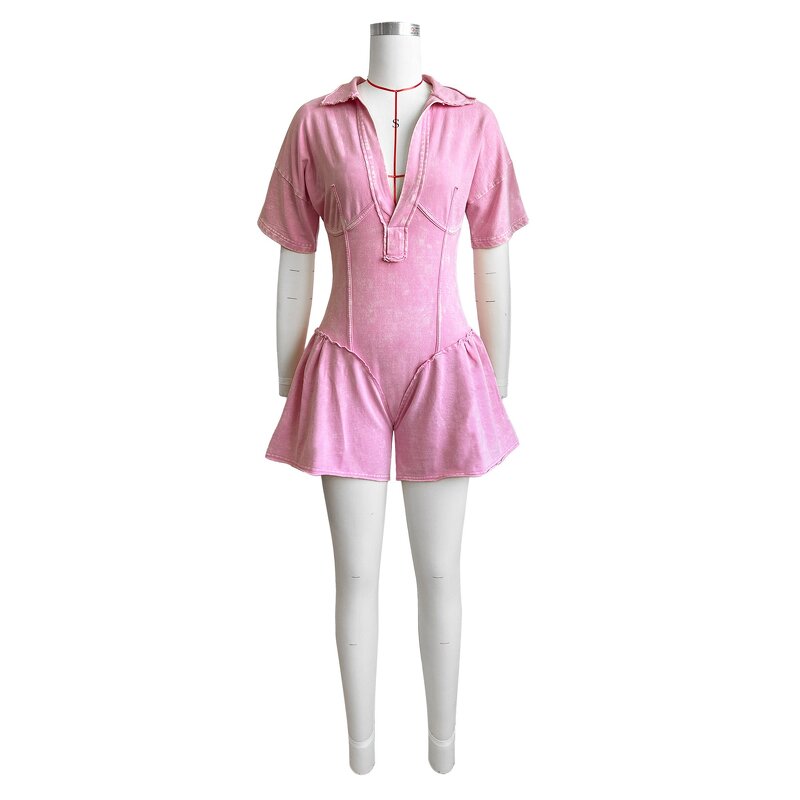 Women's Jumpsuit Factory - OEM Ladies Winter Summer Cotton Washed Distressed Deep Ribbed