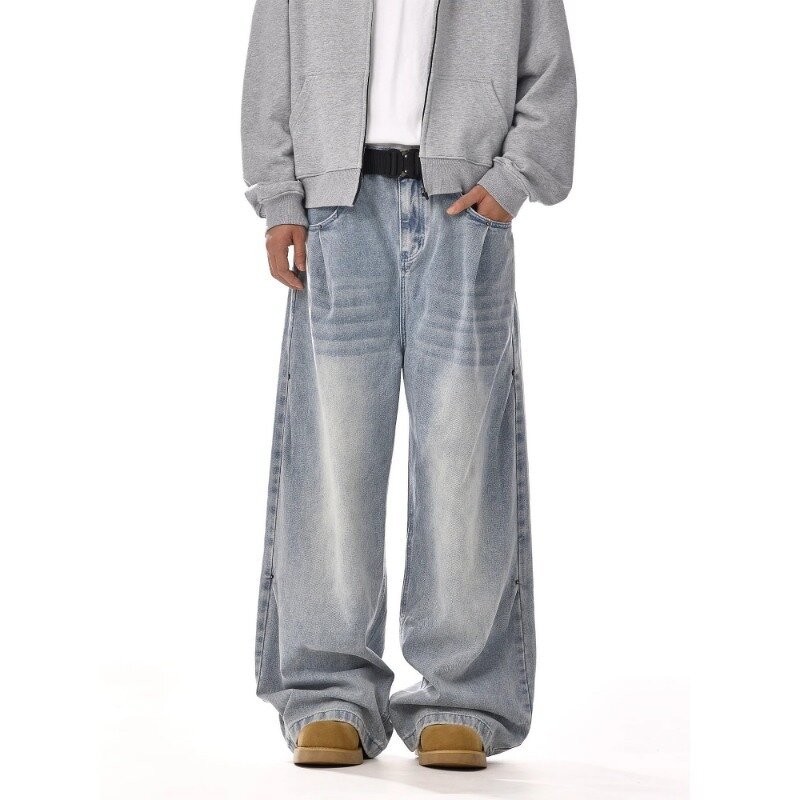 Men's Jeans Factory - OEM New Retro Leopard Print Straight Washed Denim