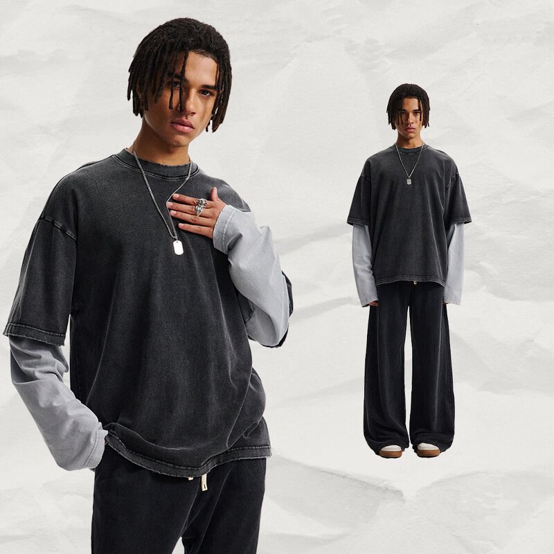 Men's T-Shirt Manufacturer - OEM Men's Retro Hollow Short Sleeve V-Neck Boxy