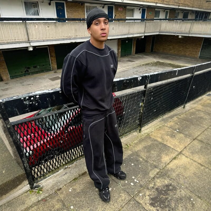 Hoodie Set Manufacturer - OEM Custom Retro Style Men's Casual Grey Loose Knitted