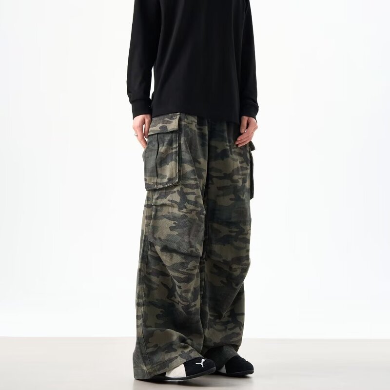 Men's Cargo Pants Manufacturer - OEM Men's Retro New Loose Straight Wide Leg