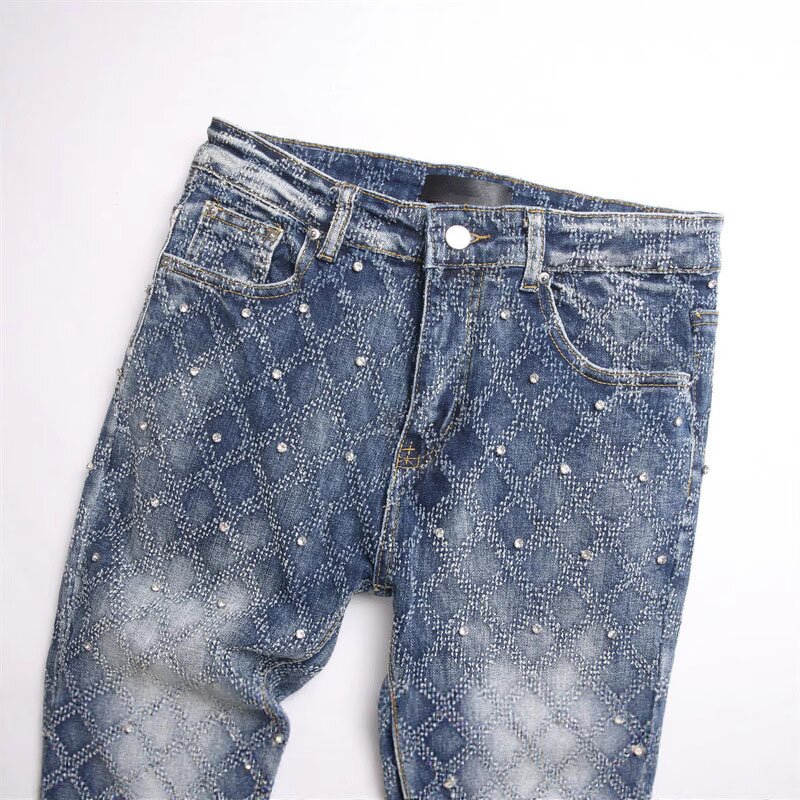 Men's Jeans Manufacturer - OEM Custom Punk Style Slim-fit Embroidered Rhinestone