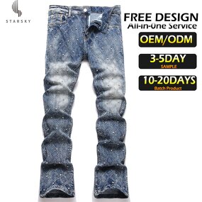 Men's Jeans Manufacturer - OEM Custom Punk Style Slim-fit Embroidered Rhinestone