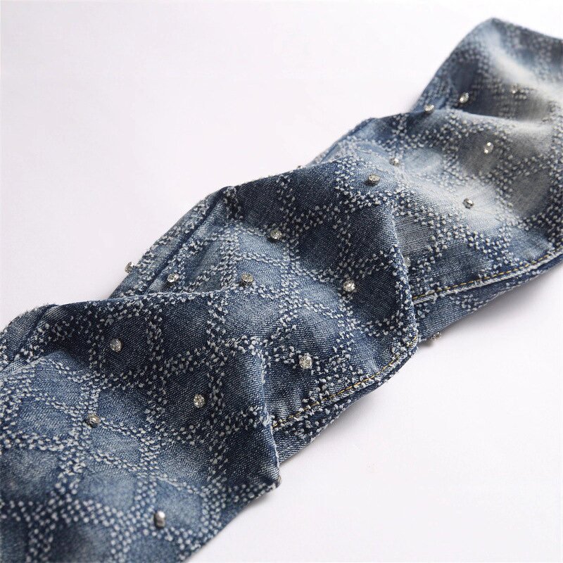 Men's Jeans Manufacturer - OEM Custom Punk Style Slim-fit Embroidered Rhinestone