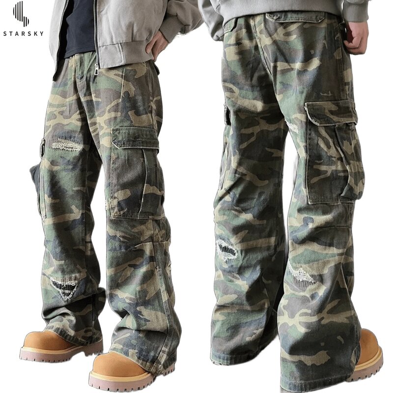 Men's Jeans Factory - OEM Heavyweight Vintage Wash Straight Camouflage Cargo