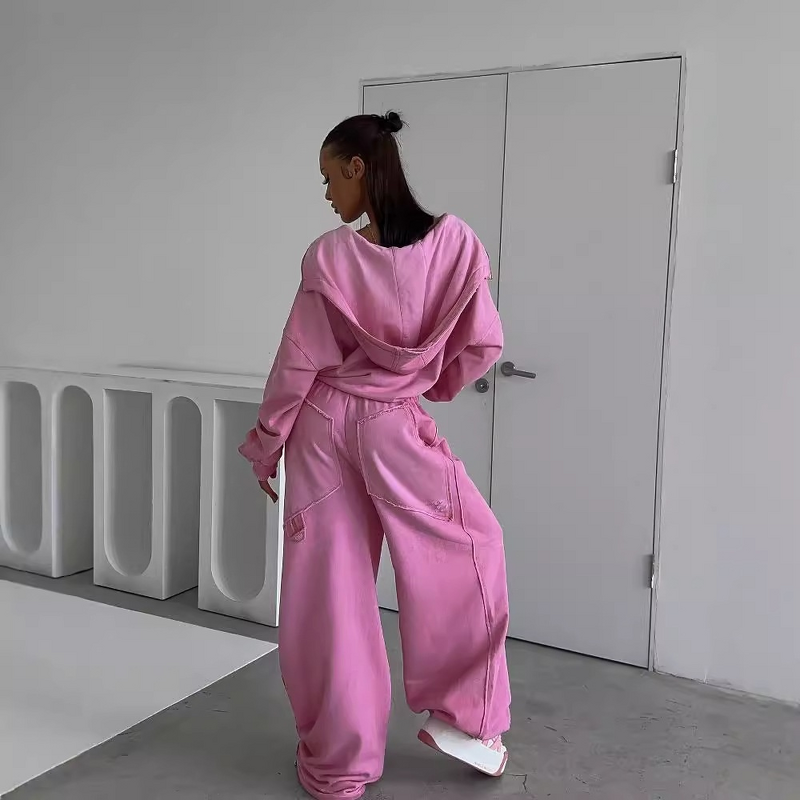 Women's Jumpsuit Factory - OEM Women Ribbed Hooded Cover Suspender 3D Cargo Pocket