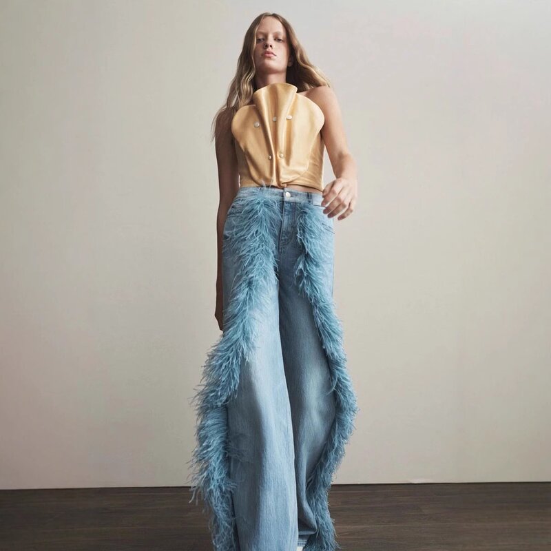 Women's Jeans Supplier - OEM High Street Vibe Dark Blue Washed Loose Cargo Wide