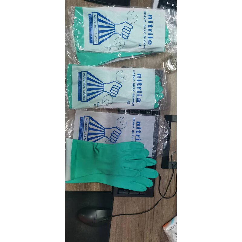 Chemical Gloves Factory - OEM 32 CM EN374 Green Nitrile Acid Oil