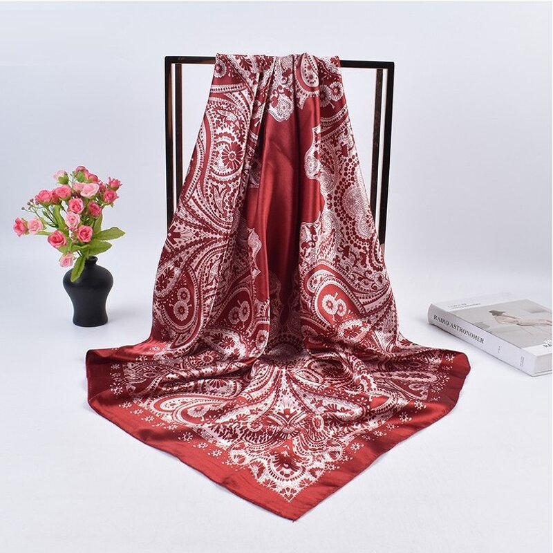 Silk Scarf Manufacturer - OEM 35 Inch Square Floral Shawl Bandana