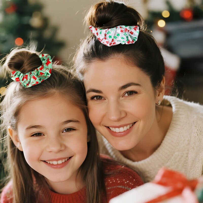 Christmas Scrunchies Factory - OEM 12pcs Red Green Snowflake Hair Ties