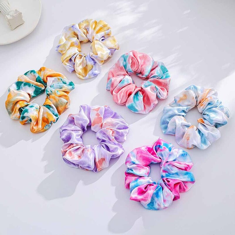 Tie-Dye Scrunchies Manufacturer - OEM 6pcs Silk Satin Hair Bands