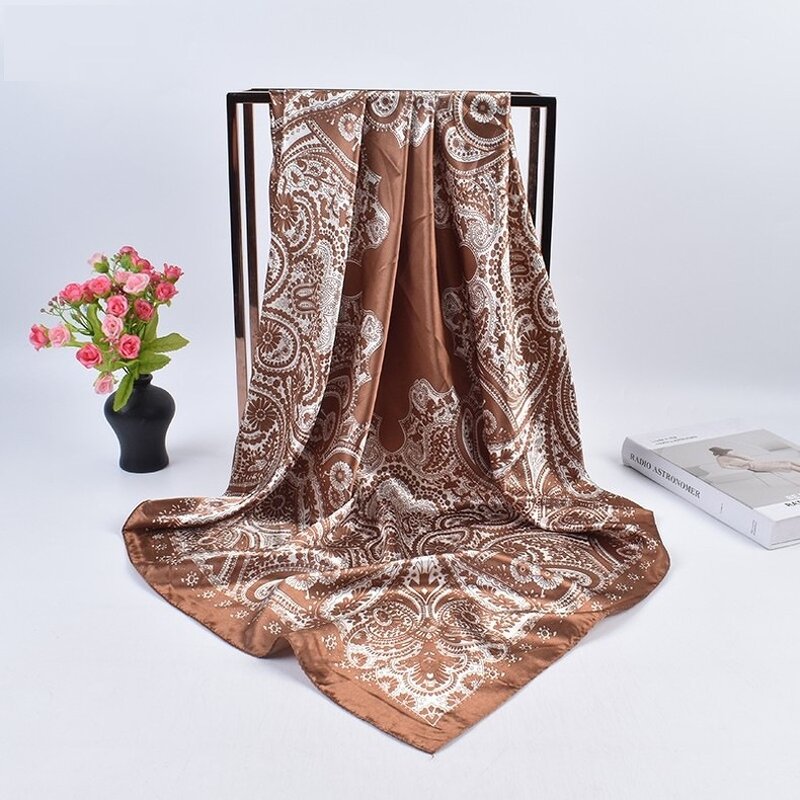 Silk Scarf Manufacturer - OEM 35 Inch Square Floral Shawl Bandana