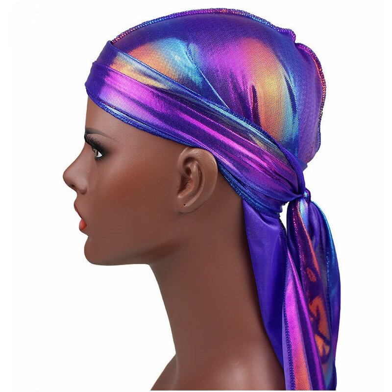 Holographic Durag Supplier - OEM Premium Polyester Long Tail Bandana