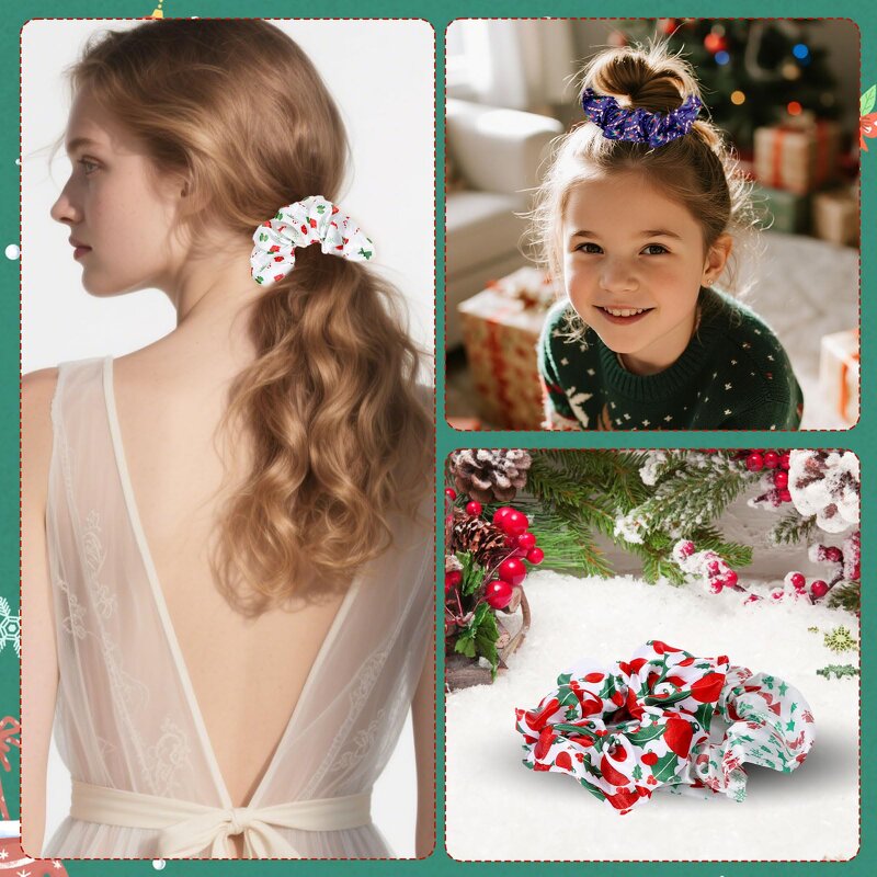 Christmas Scrunchies Factory - OEM 12pcs Red Green Snowflake Hair Ties