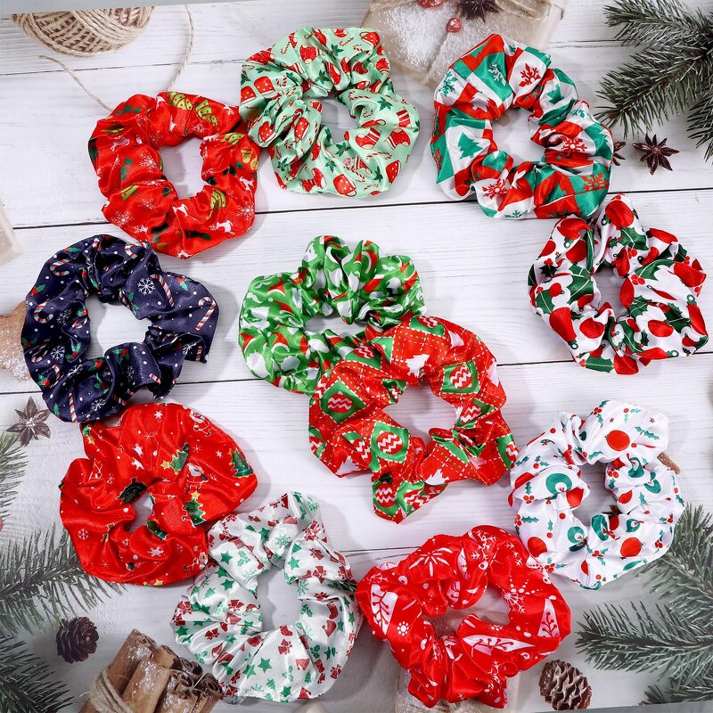 Christmas Scrunchies Factory - OEM 12pcs Red Green Snowflake Hair Ties