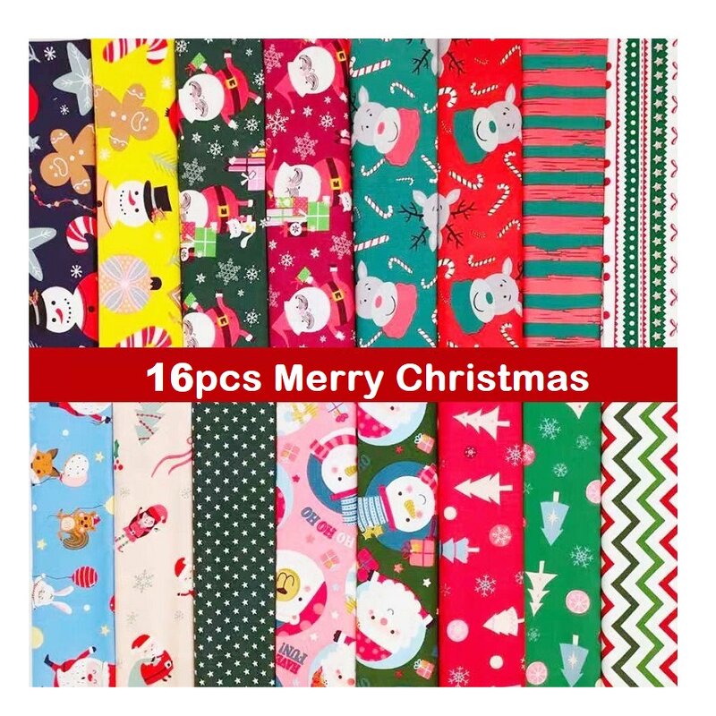 Snowflake Fabric Supplier - OEM 16pcs Christmas Cotton Patchwork Scraps