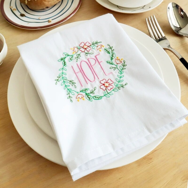 Embroidery Towel Factory - OEM 45x65cm White Vintage Floral Kitchen Cloth
