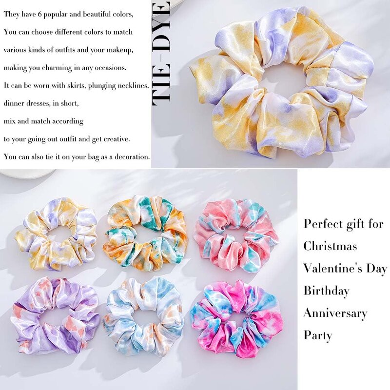 Tie-Dye Scrunchies Manufacturer - OEM 6pcs Silk Satin Hair Bands