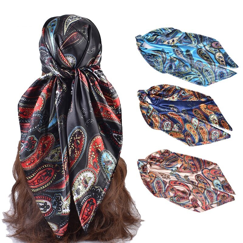 Fashion Bandana Supplier - OEM 35 Inch Silk Paisley Hijab Scarves