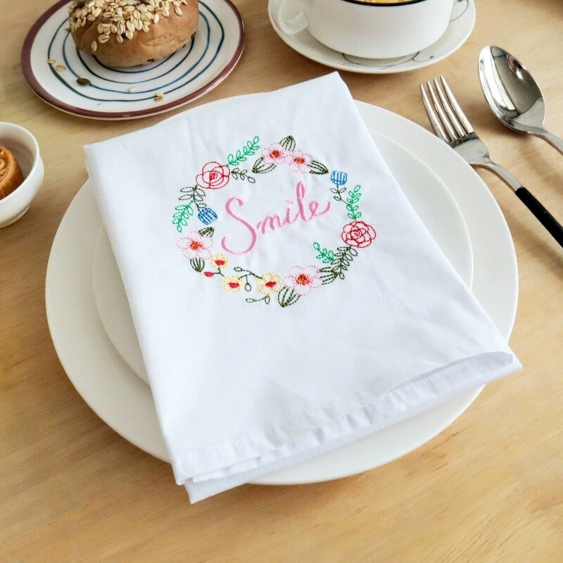 Embroidery Towel Factory - OEM 45x65cm White Vintage Floral Kitchen Cloth