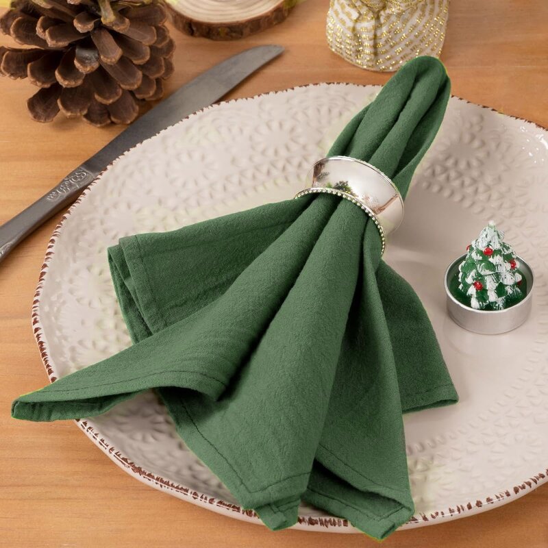 Cotton Napkins Factory - OEM 40cm Olive Green Woven Dinner Napkins
