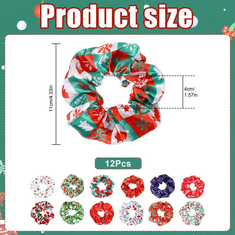 Christmas Scrunchies Factory - OEM 12pcs Red Green Snowflake Hair Ties