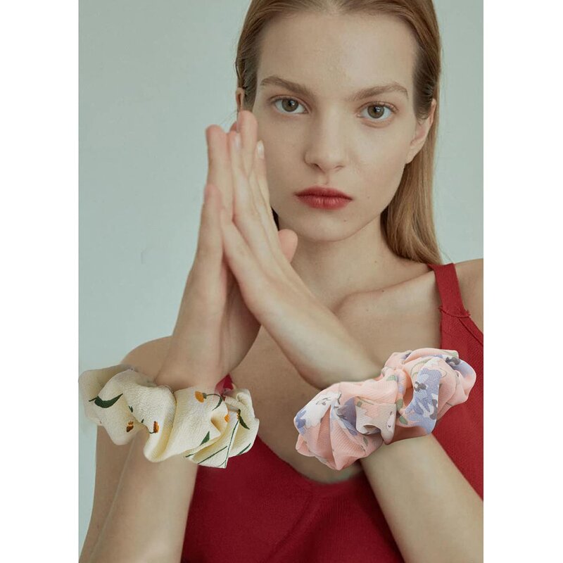 Flower Scrunchies Factory - OEM 8pcs Chiffon Floral Hair Bobbles