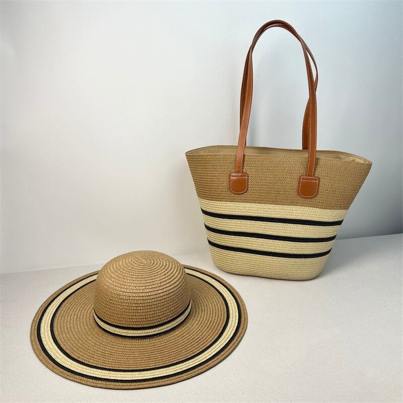 Straw Tote Set Manufacturer - OEM Handmade Large Bag and Hat Set Holiday