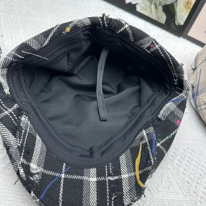 Newsboy Hat Supplier - OEM Unisex Vintage Spring Tweed Black White Plaid