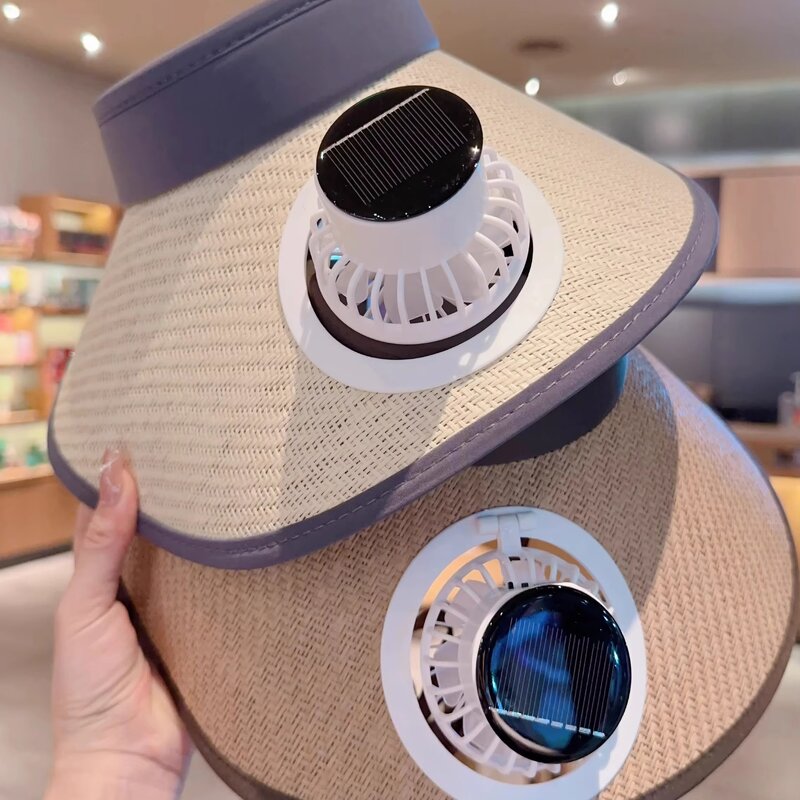 Fan Sun Hat Factory - OEM Summer Solar Energy Straw Visor Wide Brim