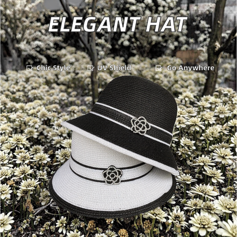 Panama Hat Manufacturer - OEM Women's 2025 Elegant Japanese Striped Camellia