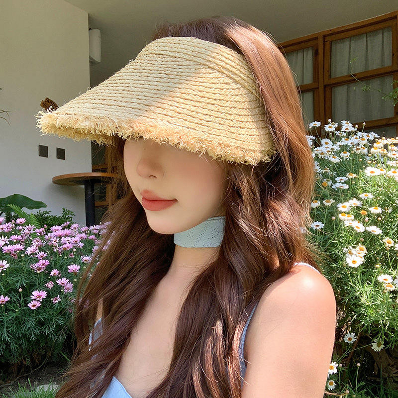 Raffia Straw Hat Supplier - OEM 2025 New Custom Striped Flat Top Sun