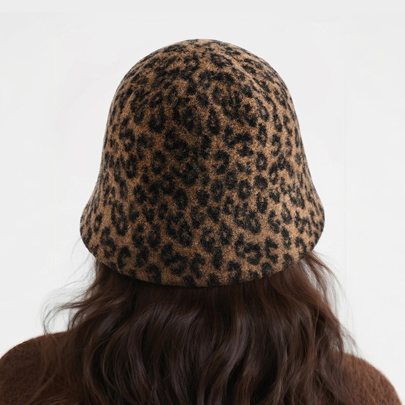 Winter Bucket Hat Manufacturer - OEM Female Leopard Print Wool Felt Bow